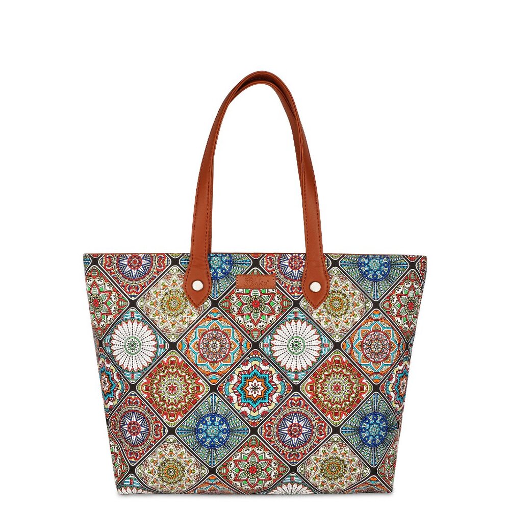 Hand Crafted Multicolour Printed Fabric Women Shoulder Tote Bag, Top Handle Bag
